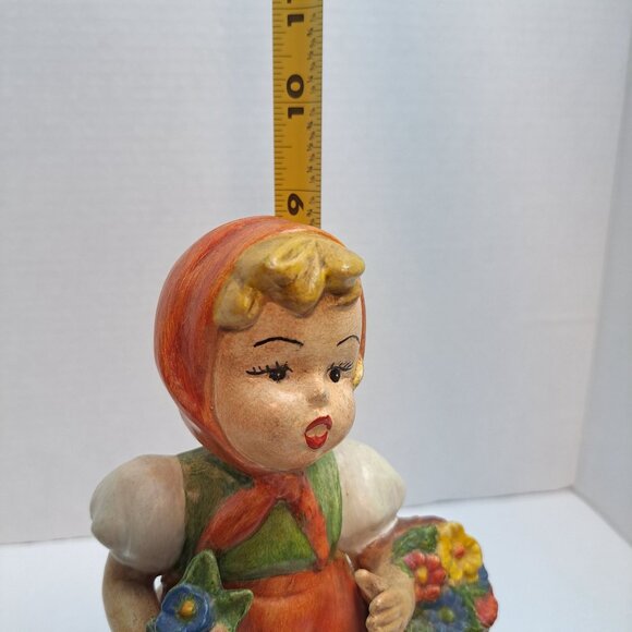 Red Riding Hood Girl Figurine Statue Chalkware Mold Handpainted Hummel Style - Picture 15 of 16
